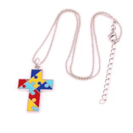 Pendant Necklaces Necklace For Women Men Cross Shape Jigsaw Puzzle Pattern Colorful Enamel Gift Zinc Alloy Provide Drop