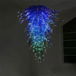 Peacock Blue LED Hand Blown Glass Chandelier Lamps Living Room Art Decoration Light Chain Pendant Lighting Home 32 by 40 Inches