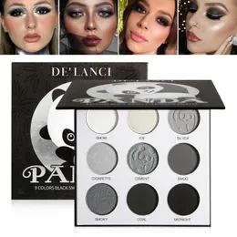 Ögon Shadow Black White Grey Eyeshadow Palette De'Lanci Panda 9 Färger Silver Pigmenterad för Halloween SFX Makeup Mini Smoky Eyeshadow Pallet 231128