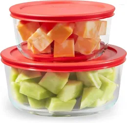 Contenitori da asporto Pyrex Simply Store Set di 4 contenitori per alimenti in vetro di grandi dimensioni, perfettamente aderenti, in plastica atossica, coperchi senza BPA, per congelatore, lavastoviglie