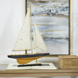 Scultura della barca a vela in legno costiero beige, 17 W x 21 h