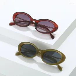 Sunglasses YOOSKE Fashion Vintage Oval Women Unique Metal Chain Legs Eyewear Men Olive Green Shades UV400 Sun Glasses Goggles