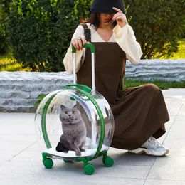 キャリア透明な猫バッグ通気性屋外ペットボックス子猫ハンドバッグ可動輪旅行ケースペットウォーキングドッグベビーカーペットアクセサリー