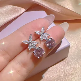 luxury lovely pink zircon clover designer earrings necklaces women cute sweet love shining crystal diamond elegant earings ear rings earring necklace jewelry