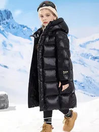 Пуховое пальто, куртка для девочек и мальчиков, длинные ультра-толстые парки, черные детские теплые пальто с капюшоном, зимняя одежда для детей, зимний комбинезон с подкладкой XMP548 231128