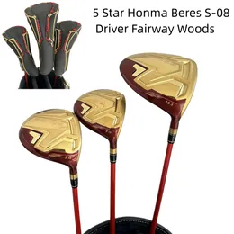 Nya golfklubbar Honma 5 Star Beres S-08 Driver Fairway Woods Set Beres S-08 Woods R/S/SR flex grafitaxel med huvudskydd