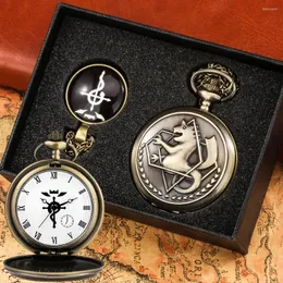 Montres de poche montre à Quartz rétro ton Fullmetal alchimiste haute qualité cadeaux ensembles Anime Cosplay Pedent collier horloge
