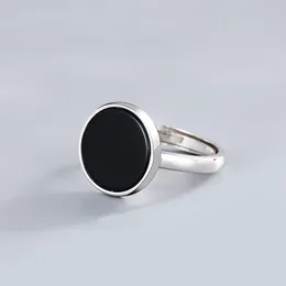 Anelli a grappolo Anello da uomo in argento sterling 925 con pietra di agata naturale nera Design semplice tailandese per uomo donna Gioielli turchi