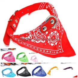 Hundhalsar Leases Cat Dog Collar Läderkrage Lead Justerbar husdjur Triangel Scarf Bandana Neckerchief Mix Pu Necklace Pets Suppl Dhvdj