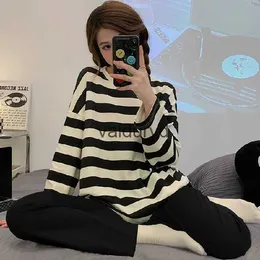 hemkläder kvinnors pyjamas set stripe höst vinter fritid elastisk midja kvinna sömnkläder långärmad nattkläder mjuk pijama hem klädvaiduryd