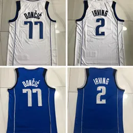 Nähen Luka Doncic #77 Kyrie Irving #2 Basketballtrikots Herren blau weiß City Jersey