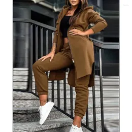 Dwuczęściowe spodnie eleganckie jesienne zimowe zestaw Y2K Chic Dameit Tracksuit Sport Długie rękawie polarowe bluzy z kapturem