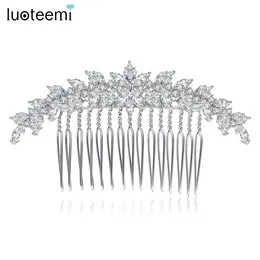 Wedding Hair Jewelry LUOTEEMI Flower Cubic Zirconia Haircomb Vintage Style Elegant Women CZ Bride Wedding Hair Accessories Engagement Ceremony Gift 231128