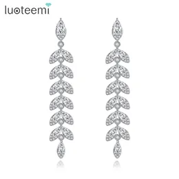 Stud LUOTEEMI Luxo Marquise Cluster Flor Forma Cubic Zirconia Long Dangle Brincos para Noivas Casamento Jóias Atacado Item 231128