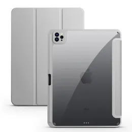 iPad Air의 트리플 폴드 스마트 케이스 1 2 4 5 10.9 iPad 용 Mini 6 10.2 7th 8th 11 12.9 인치 아크릴 클리어 뒷 표지