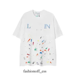 2023 Designer Luxury Lanvin Shirt Classic Hand Painted Graffiti Speckled kortärmad T-shirt för män och kvinnor Trendiga Lossa bekväma 43