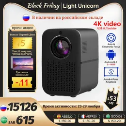 Projektory Light Unicorn M6 Pro 1080p LED 4K Projektor wideo Android 6000 Lumens 5G WIFI Beamer Auto Focus Smartfon Kino Home Cinema Bluetooth Q231128