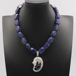 Colares Pingente Guaiguai Jóias Natural Facetada Azul Lapis Lazuli Nugget Colar 18 '' CZ Pavimentada Animal Feito à Mão para Senhora