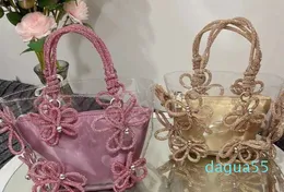 Nova bolsa feminina trazer diamante incrustado bolsa de fadas francesas super brilhante strass flor balde repolho cesta bolsa