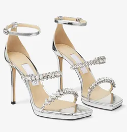 2023 Summer Luxury Bing Sandals Shoes Women Square Toe Crystal