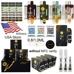 USA Stock GLO Tap NFC Extracts Vapes Cartridges Atomizers Newest Packaging 0.8ml 1ml Ceramic Coil Carts Empty Vapes Pen Cartridge 510 Thread Thick Oil Glass Tank