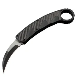 New Arrival AUTO Tactical Karambit Claw Knife 440C Black Two-tone Blade Zn-al Alloy/Carbon Fiber Handle Outdoor Survival Knives With Nylon Sheath