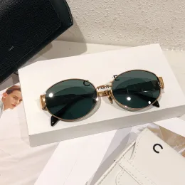 2023 Womens Triomphe Oval Frame Sunglasses 40235 Mulheres Metal Espelho Pernas Lente Verde Óculos De Sol Retro Pequeno Quadro Redondo Sexy Little Women Com Caixa Original