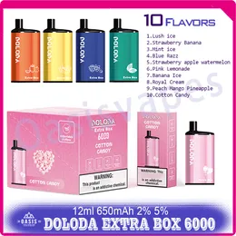 Oryginalne Doloda Extra Box 6000 Puff Ujeżdżalne E papierosy ładowały akumulator 650 mAh 12 ml kapsułki Cewki Cewki Puchy 6K Vape Pen