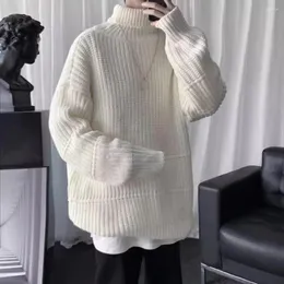 Erkek Sweaters Kış Sonbahar Erkek Kazak Yüksek Yaka Boyun Koruma Örme Düz Renk Elastik Sıcak Orta Uzunluk Anti-Grmin Günlük Yumuşak Çekme