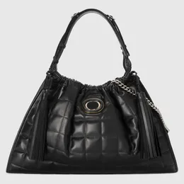 Gesteppte Tragetasche Damen Kettentaschen Quaste Umhängetaschen Damen Handtaschen Achsel Handtasche Große Tragetaschen Hochwertiges Leder Schwarz Shop Taschen 2 Riemen Klassischer Buchstabe Hardware