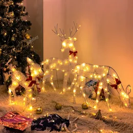 Garden Decorations 3pcs Iron Art Elk Deer Christmas Decoration With LED Light Glowing Glitter Reindeer Xmas Home Outdoor Yard Ornament Decor y231127
