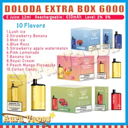 Original DOLODA EXTRA BOX 6000 Puff E-Zigaretten 1,2 ODM 12 ml vorgefüllter Pod 650 mAh Akku 10 Geschmacksrichtungen 2 % 5 % Einweg-Vape-Stift 6000 Puffs