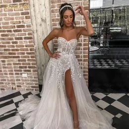 Sukienki imprezowe Doymeny Bridal Suknia ślubna Sweetheart Sweet Pociąg Tiulle Tiul Bez rękawów Prosty kwiatowy nadruk Aline szatę de 2023 230427