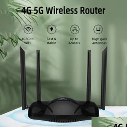 Roteadores 4G LTE Wifi Router 300Ms 3Lan VPN CPE Modem Sem Fio 5G Mifi Sim Card com 4 Antena Rede Portátil para 32 Usuários 230808 Drop Dhjsg