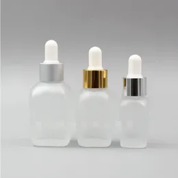 10 20 Flacone contagocce in vetro quadrato da 30 ml con pipetta per gli occhi Contenitori per bottiglie di oli essenziali per aromaterapia con gelo vuoto Bhprf