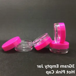 3 gram mini şeffaf plastik boş kavanoz potu sıcak pembe kapak 3ml seyahat boyutu kozmetik krem ​​göz farı çivi toz takılar phmok