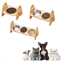 Feeding Adjustable Pet Bowl Bamboo Folding Detachable AntiDumping Pet Supplies Basin Wooden Cat and Dog Food Basin