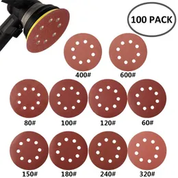 slijpstenen 100pcs 125mm أقراص الصنفرة دائرية حلقة الرمل ورقة ورقة الصنفرة ورق الصنفرة 8 حفرة صنف