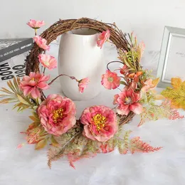 Dekorativa blommor Amazon Peony Wreath Fasad Väggdekoration Hängande ring Hem Diy Weaving Simulation Dead Branch Rattan