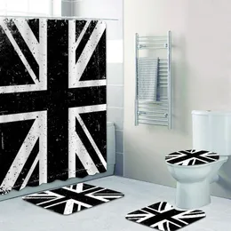 Perdeler Vintage Black White Union Jack Banyo Duş Perde Bayrak Birleşik Krallık İngiltere Bayrak Banyo Mat Tuvalet Kapağı Küvet Hediye