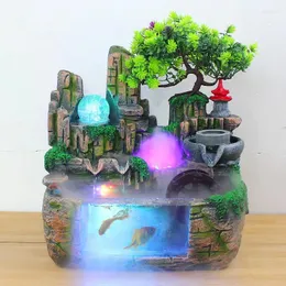 Dekoratif Figürinler Su Çeşmesi İç Mekan Fengshui Reçine Süsleri Rockery Bonsai su çarkı balıkbowl LED top el sanatları ofis ev masası