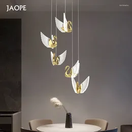 Pendant Lamps Light Luxury Single Head Bedside Lamp Aisle Corridor Sofa Next To Golden Little Swan LED Decorative Chandeliers