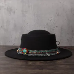 Wide Brim Hats Bucket Hats 100% Wool Women Men Fedora Hat For Dad Black Pork Pie Hat Gentleman Flat Bowler Porkpie Top Jazz Hat 231127