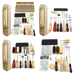 Leathercraft QJH Professional Leather Craft Tools Kit Hand Sying Stitching Punch Carving Work Sadel Set Accessories Diy Tool Set