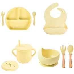 Cups, Dishes & Utensils Cups Dishes Utensils 468Pcs Baby Soft Sile Bib Dinner Plate Suction Cup Bowl Spoon Fork Set Non-Slip Food Grad Dhukh