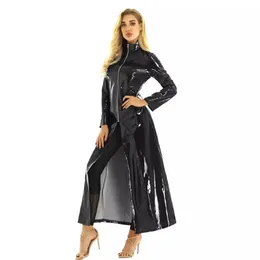 Sexy Costumes Halloween party role-playing Pvc bright leather dress ladies windbreaker long coat