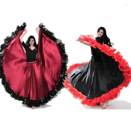 Palco desgaste moda plus size estilo cigano feminino espanhol flamenco saia desempenho trajes de dança do ventre plissado vestido de renda equipe