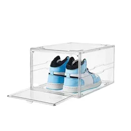 ES Bins Przezroczyste trampki Stwardnienie plastikowego stojaka na stojak AJ Organizer S Storage High-Top Shoe Box Pył Pył V7W5 W0428