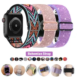 Bling Nylon -rem för Apple Watch Band 41mm 40mm 38mm Bohemian Armband IWatch Series 7 6 5 4 3 SE Ultra