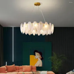 Kronleuchter Feder Glas Kristall Moderne LED Decke Wohnzimmer Esszimmer Pendelleuchte Wohnkultur Hängeleuchte Glanz Leuchten